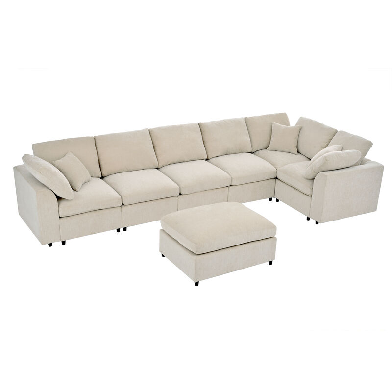 Merax Extra Large 7-Seater Modular Sectional Sofa with L-Shape Design & Movable Ottoman