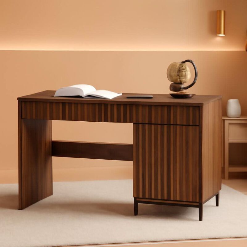 ShipItFurniture Brown 47-Inch Fluted Executive Desk Charging Station image number 1