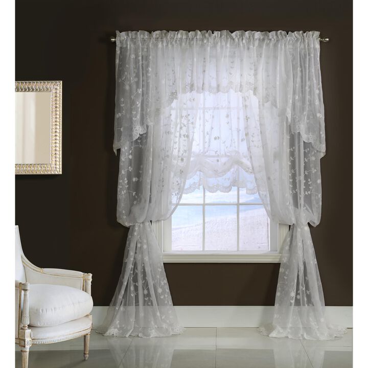 Commonwealth Habitat Grandeur Deep Scalloped Embroidery Balloon Curtain - 52x63" - White
