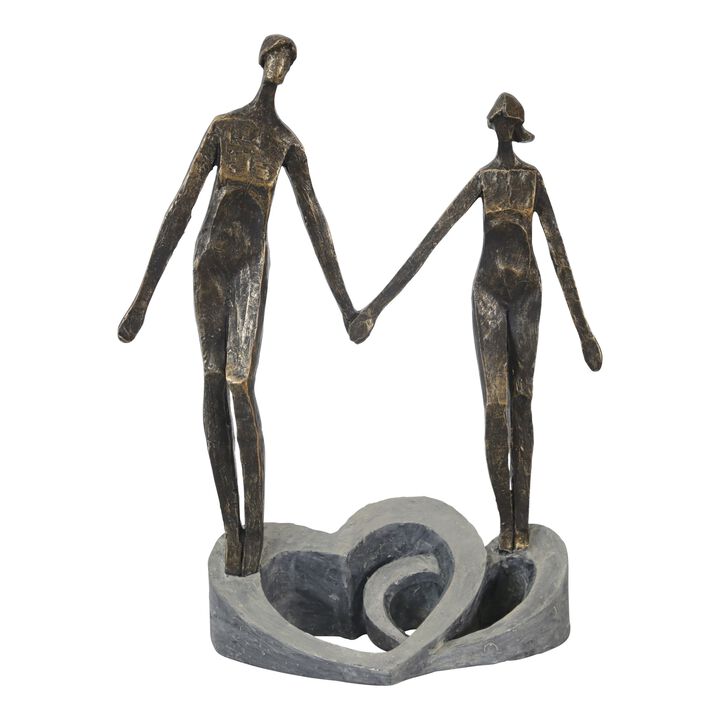 13 Inch Polyresin Couple Holding Hand Figurine, Bronze-Benzara