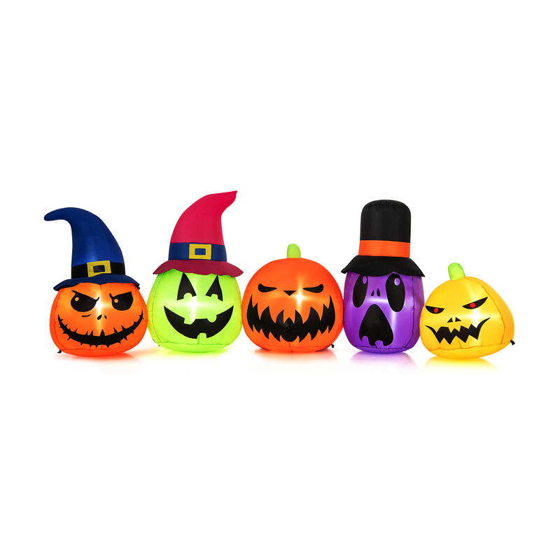 9 Feet Inflatable Pumpkin Patch Family with Built-in LED Lights and Witch Hats image number 0
