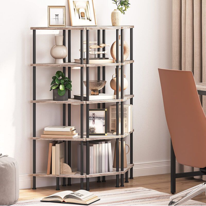 Industrial Style Corner Bookcase 5 Shelf Unit for Space Saving Storage image number 4