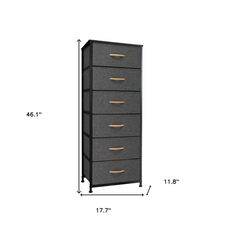 HomeRoots Set Of Six 18" Black And Gray Fabric and Steel Six Drawer Dresser image number 4