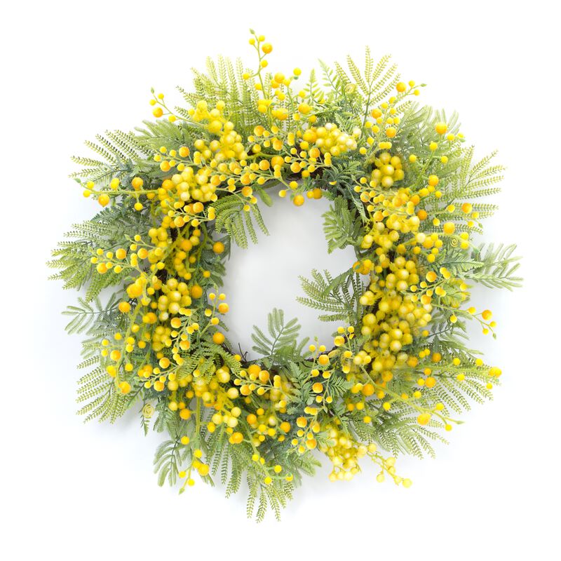 Fern and Mimosa Wreath for Fresh Spring or Rustic Home D&eacute;cor