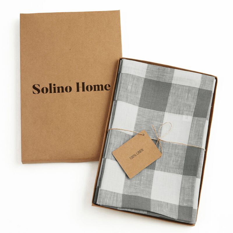 Solino Home Buffalo Check 100% Linen Dinner Napkins &ndash; Set of 4, 20 x 20 in, Machine Washable, Holiday and Everyday Dining