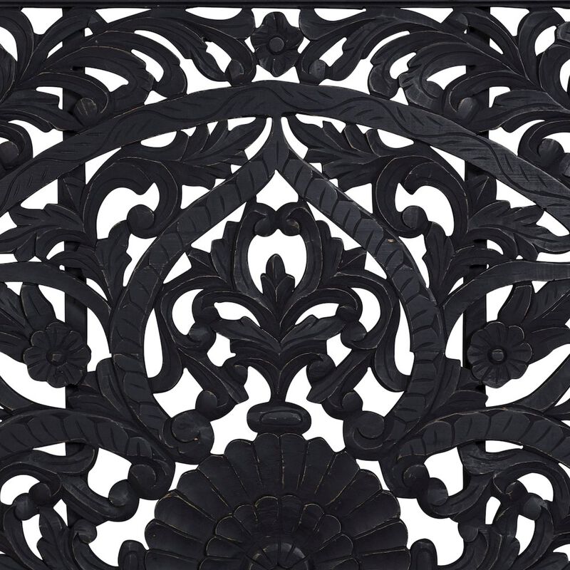 Porter Designs Bali Solid Hand Carved Wood Queen Bed, Black image number 1