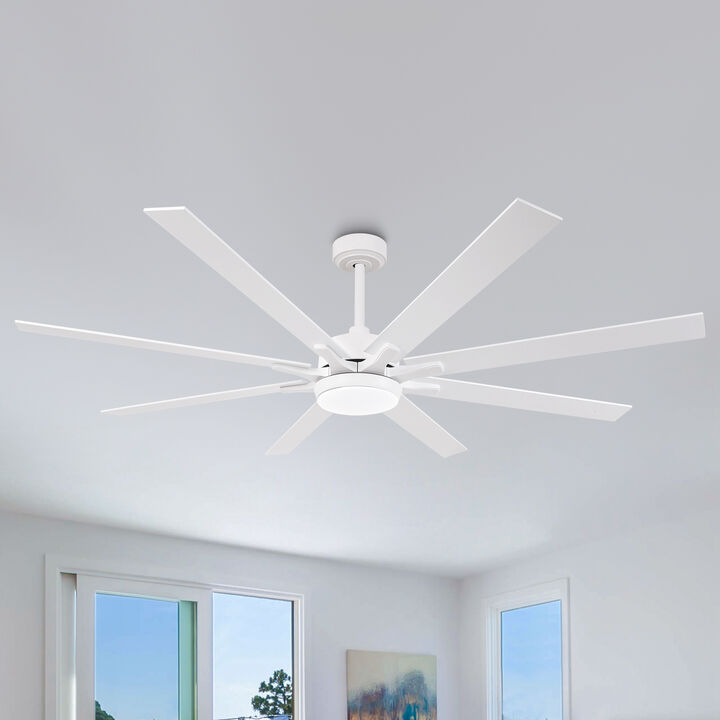 65 in. White Integrated LED Dimmable Reversible Blades Ceiling Fan with Light and Remote