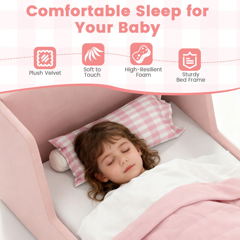 Velvet Upholstered Toddler Bed Frame with Protective Safety Rails image number 5