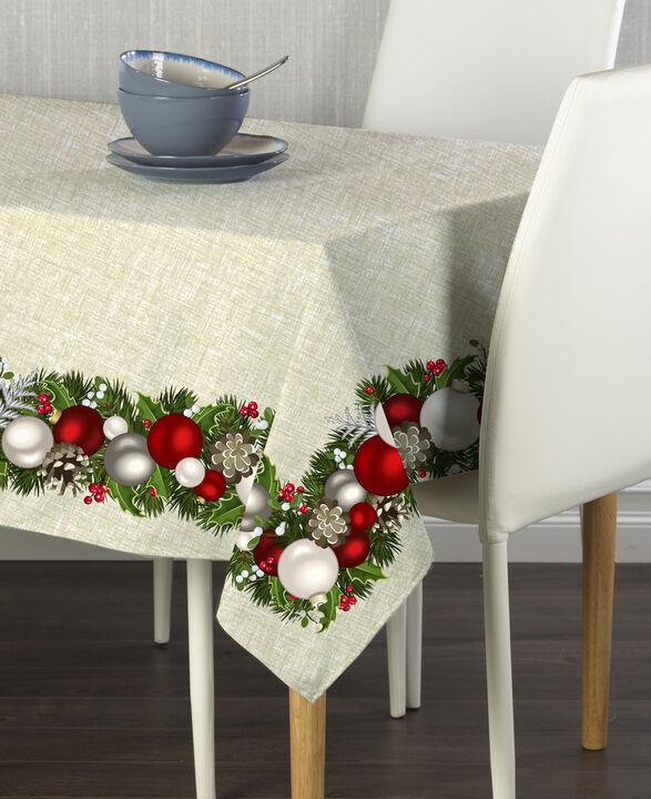 Fabric Textile Products, Inc. Square Tablecloth, 100% Polyester, Textured Christmas Garland Border