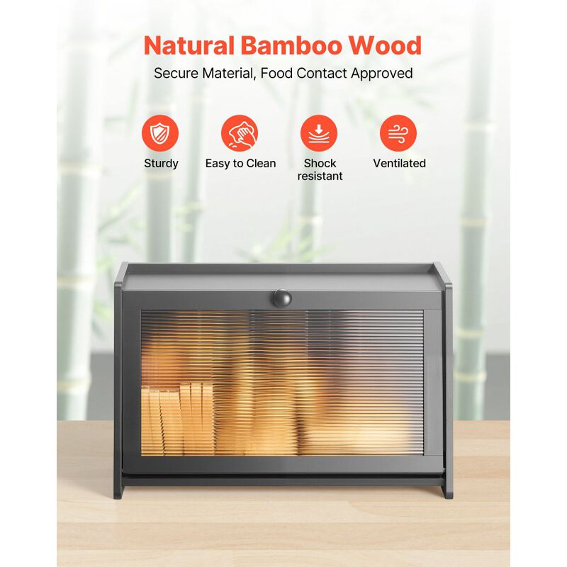 Farmhouse Bread Box, Wooden Kitchen Counter Bread Storage with Wavy Acrylic Panel image number 4