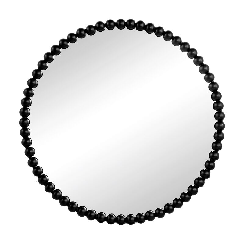 Emu 32 Inch Modern Round Wall Mirror, Beaded Black Metal Accent Frame - Benzara
