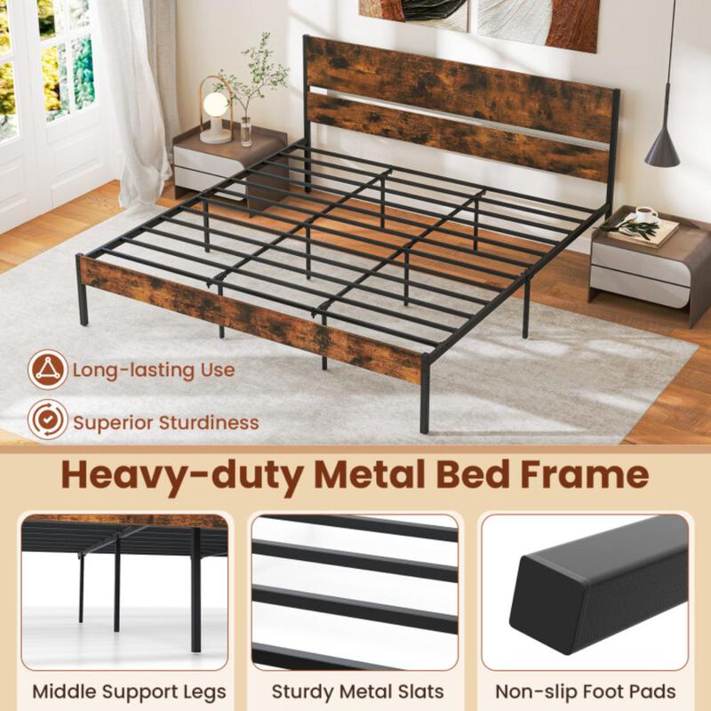 Hivvago Metal Bed Frame with Wooden Headboard and Footboard