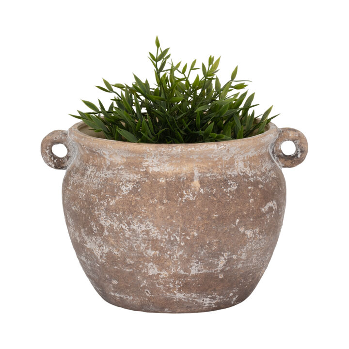 13" Textured Stoneware Jug Planter, Brown
