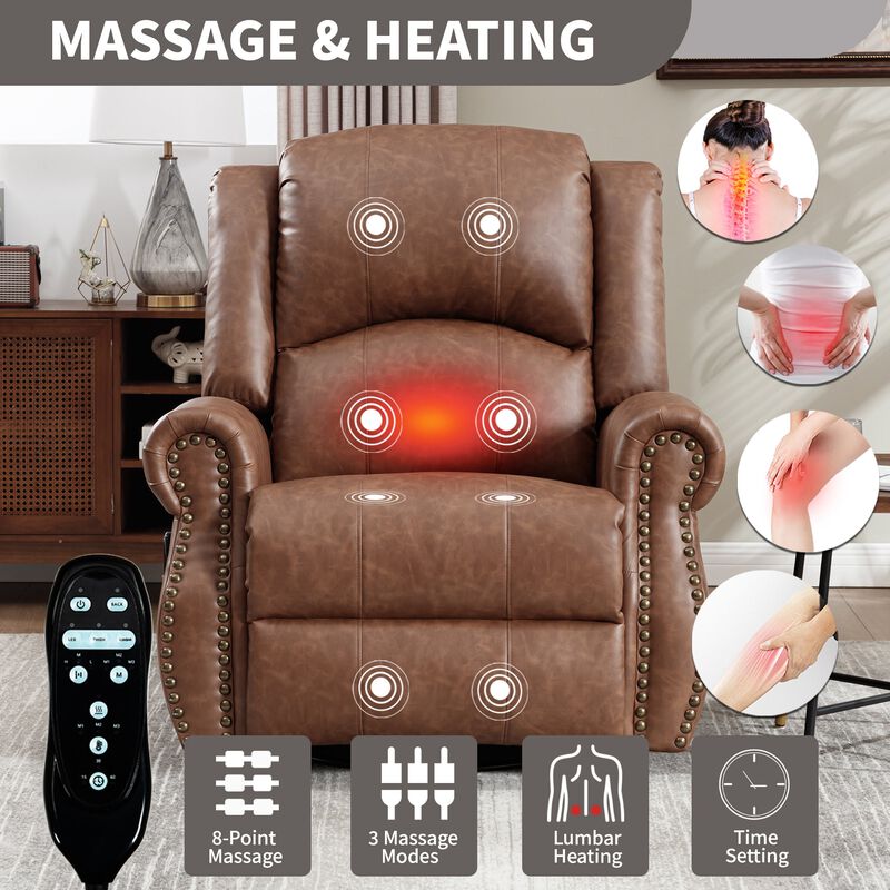 Faux Leather Recliner Chair Rocker Swivel Chair Manual Recliner with Heat & Massage image number 4