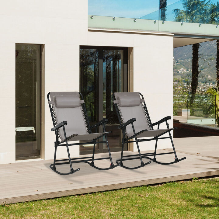 2pc Outdoor Patio Folding Rocking Chair Set Garden Rocker Chaise Lounge Mesh