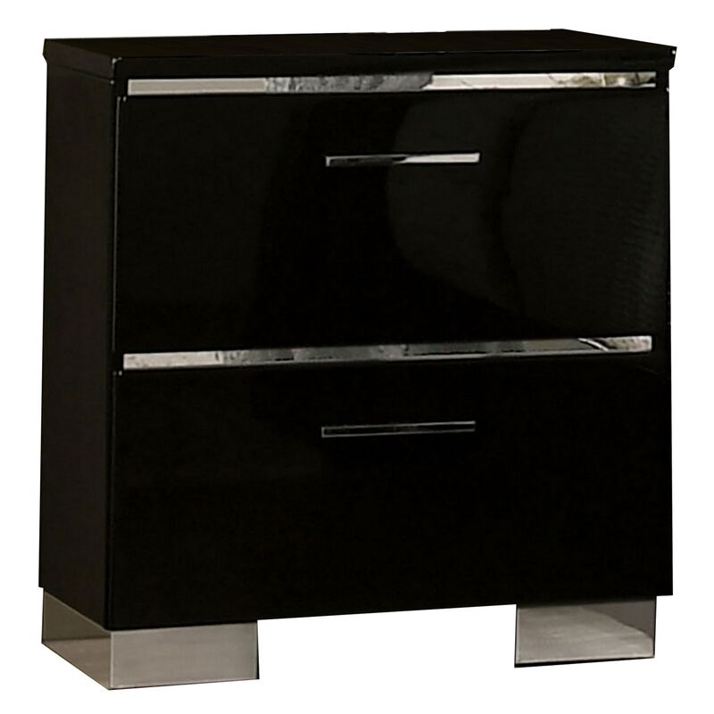 3pc King Bedroom Set, Black, Chrome Wood, 2 Nightstands image number 5