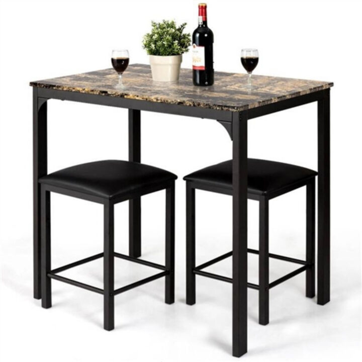 Modern 3-Piece Dining Set Faux Marble Table-Top and 2 Chairs Stools