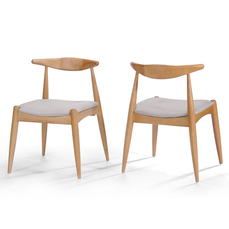 Merax Set of 2 Rubberwood Dining Chairs - Ergonomic Backrest with Thick Comfort Cushions, Solid Wood Kitchen Side Chairs