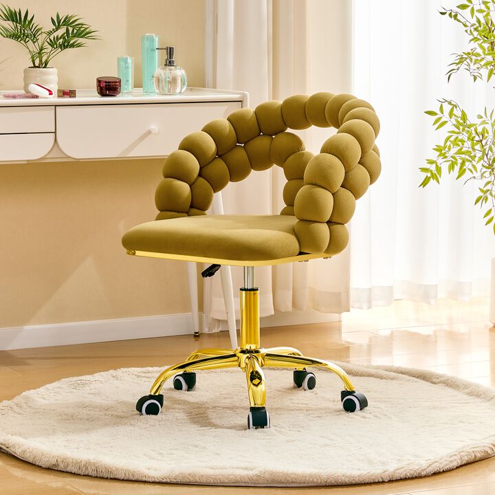 GOODSILO Adjustable Swivel Ergonomic Upholstered Desk Chair with Bubble Back, Rolling Comfortable Task Chair for Home Office Bedroom Vanity Makeup Room