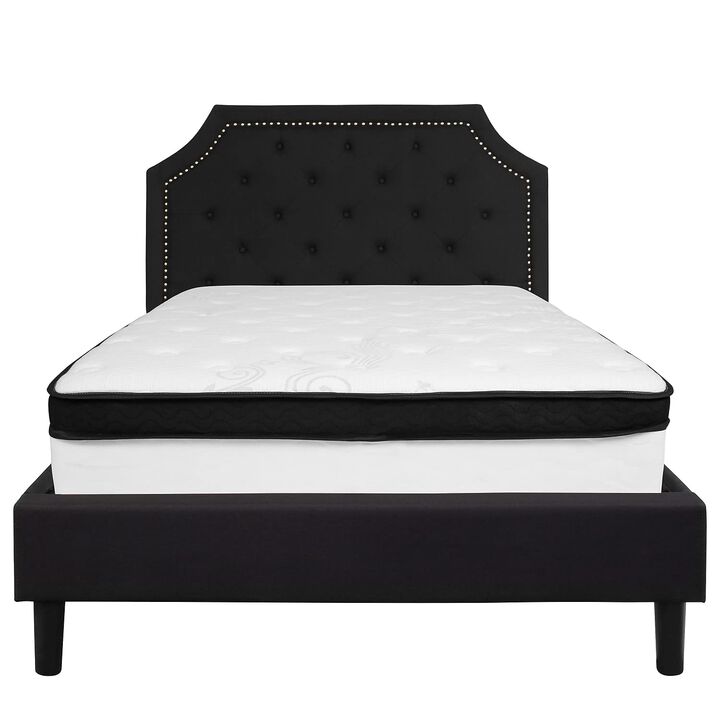 Brighton Full Size Tufted Upholstered Platform Bed in Black Fabric with Memory Foam Mattress