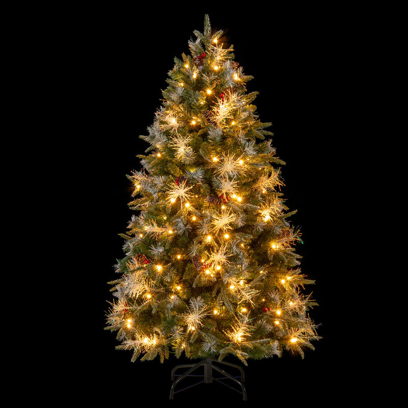 Pre-Lit Christmas Tree with Berries, Artificial Holiday Tree with 8 Lighting Modes image number 3