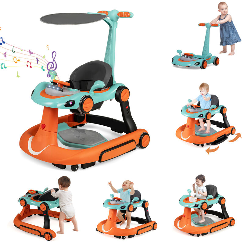 6-in-1 Portable Baby Walker with Canopy and Activity Center with Music image number 2