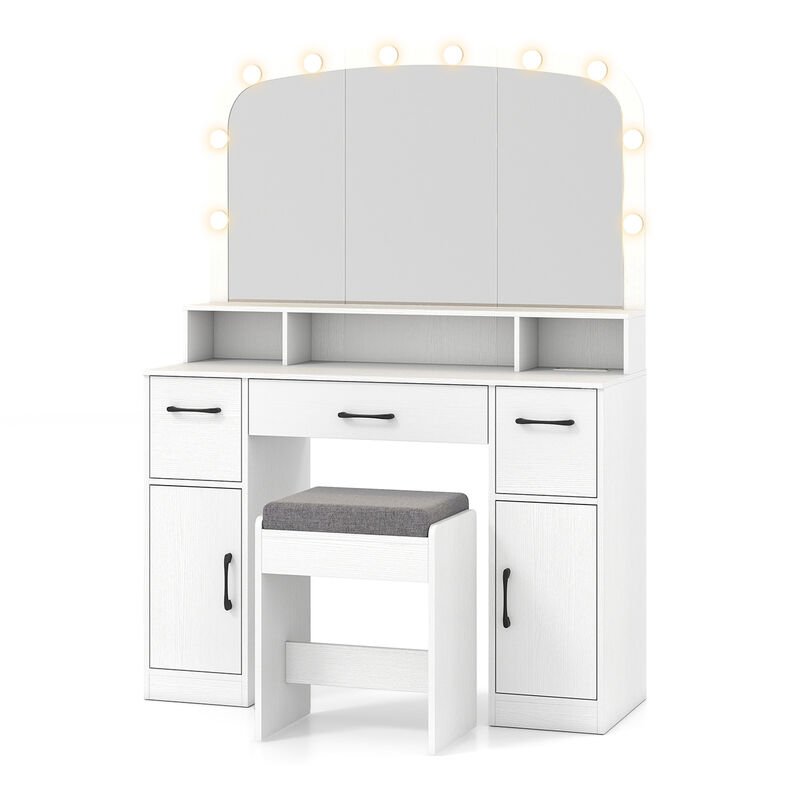 Makeup Vanity Table with Stool 3 Color Lighting and Charging Station image number 0