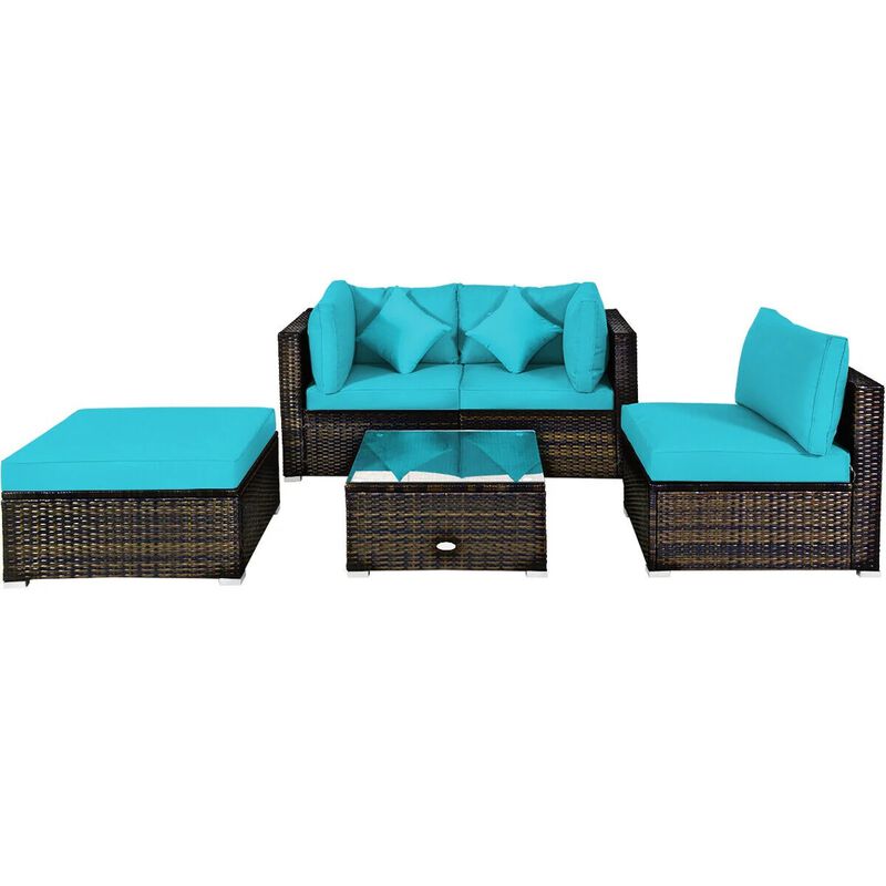 Mondawe 5 Pieces Outdoor Patio Rattan Furniture Set Sectional Conversation with Cushions