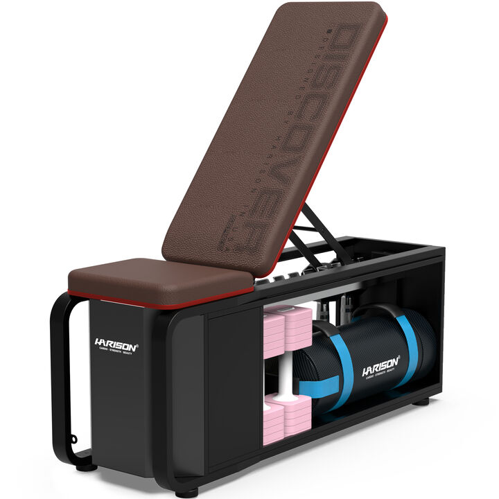 HARISON Adjustable Weight Bench with Storage, 1000 lb Capacity Incline Bench with Resistance Bands (HR-610)