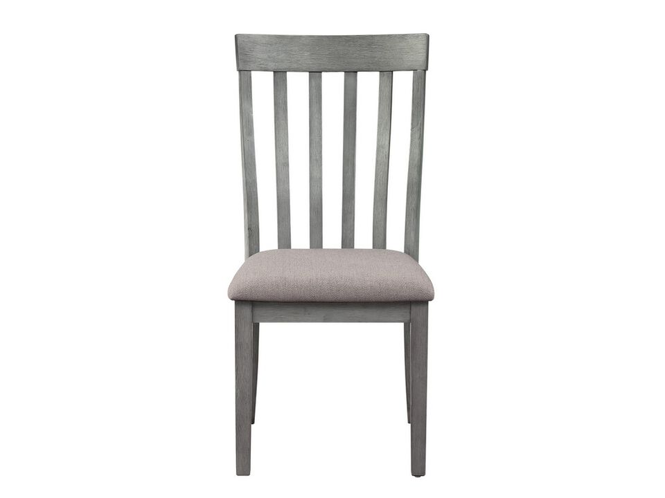 Vertical Slatted Curved Back Side Chair with Fabric Seat, Set of 2, Gray - Benzara