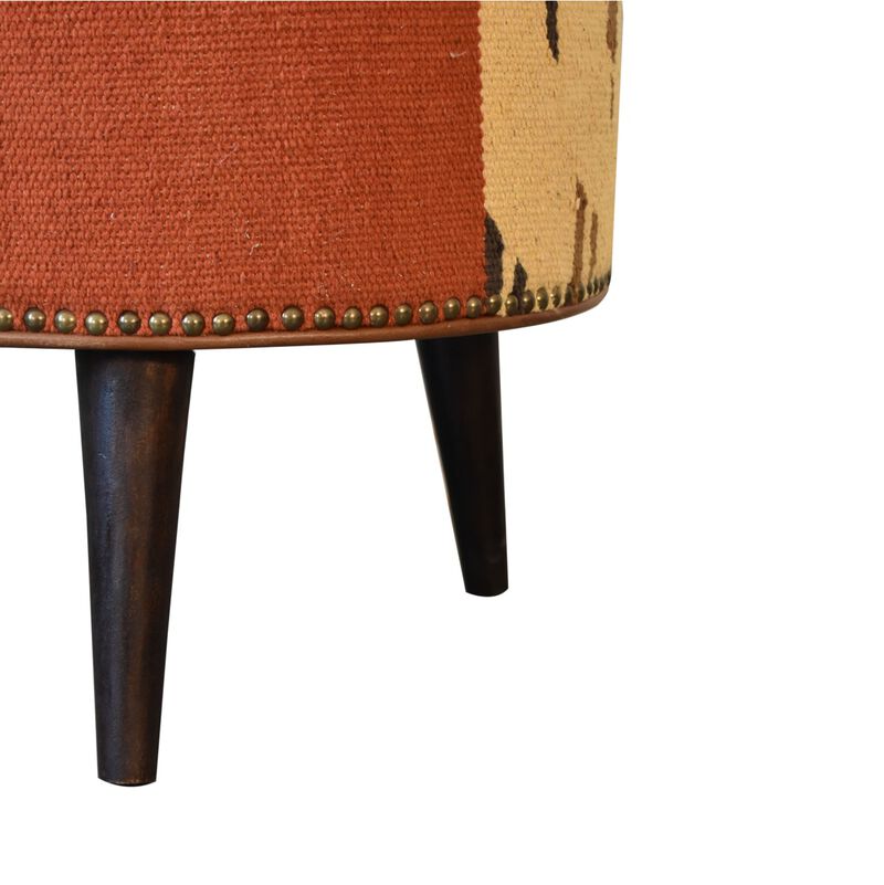 Durrie & Leather Mixed  Solid Wood Footstool
