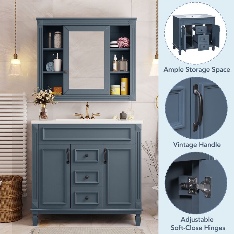 36 in. W Modern Bathroom Vanity with Sink and Top, 2 Soft-Close Doors and Storage Cabinet image number 4