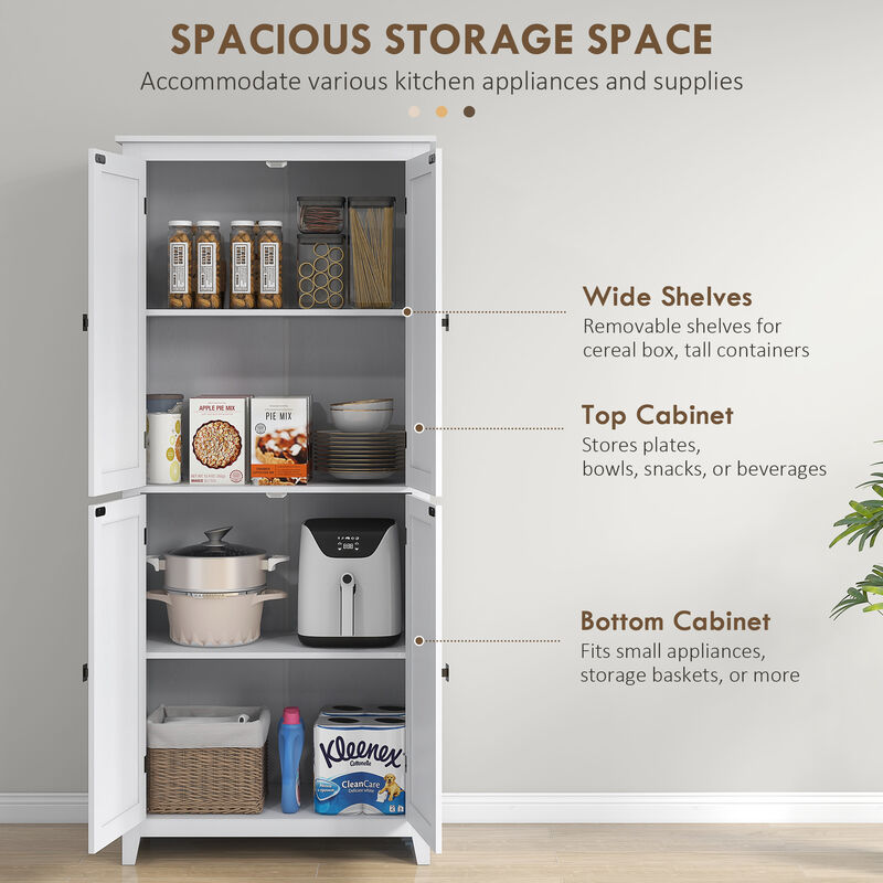 72" Modern Kitchen Pantry Storage Cabinet Organizer w/ 4-Tier Shelving, Natural