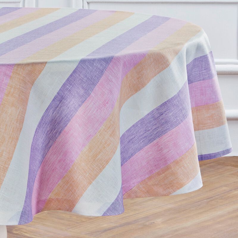 Solino Home Gelato Stripe 100% Linen Round Tablecloth &ndash; Handcrafted, Machine Washable, Perfect for Holiday and Everyday Dining