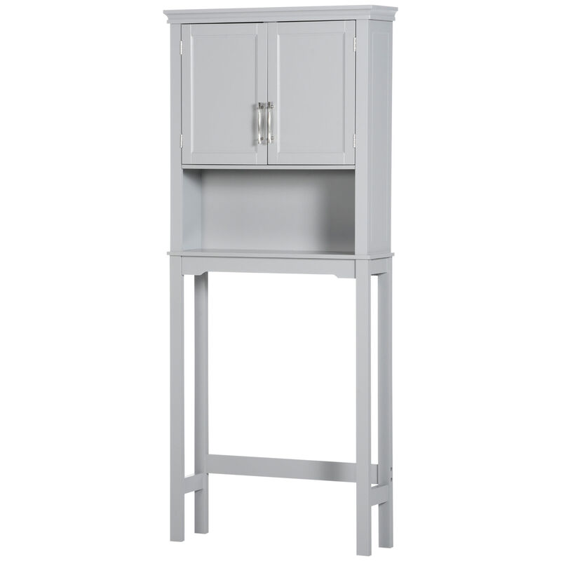 Over The Toilet Storage Cabinet, Double Door Bathroom Organizer w/ Shelf, Grey
