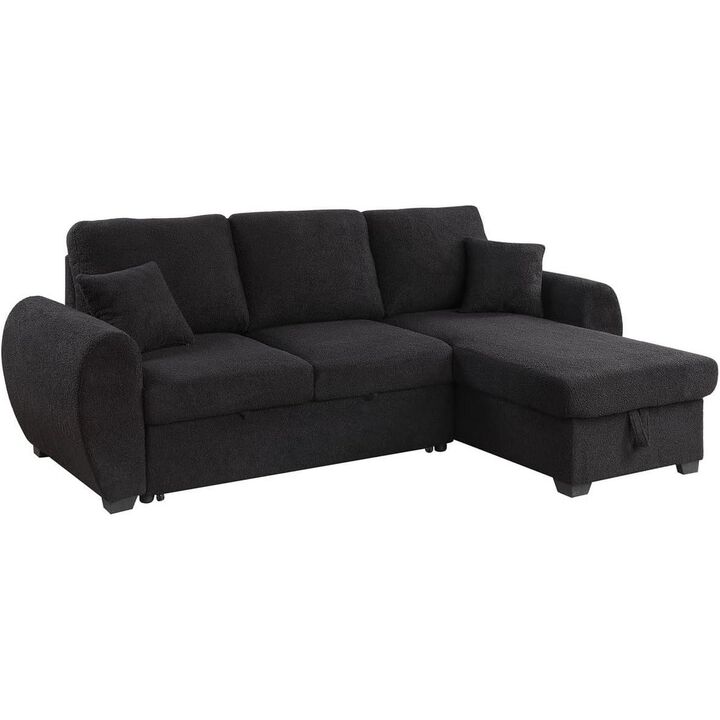 Ica 95 Inch Sleeper Sectional Sofa with Storage Chaise, Black Teddy Fleece