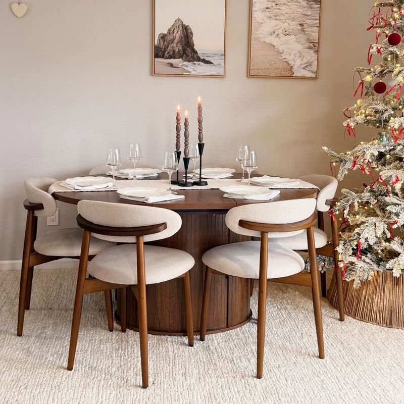 COLAMY NOYA Mid-Century Modern Upholstered Dining Chair Set of 2 image number 3