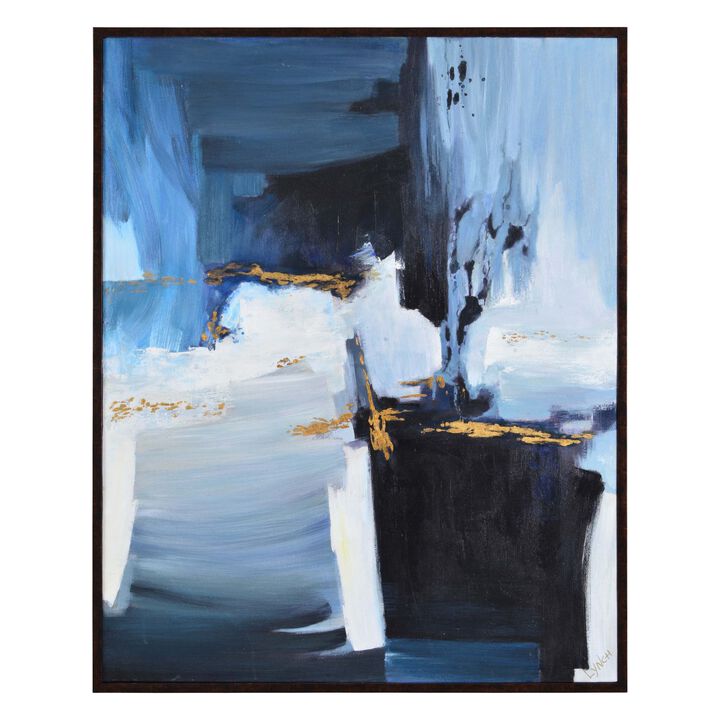 Blue and White Abstract Rectangular Framed Wall Art 50" x 40"