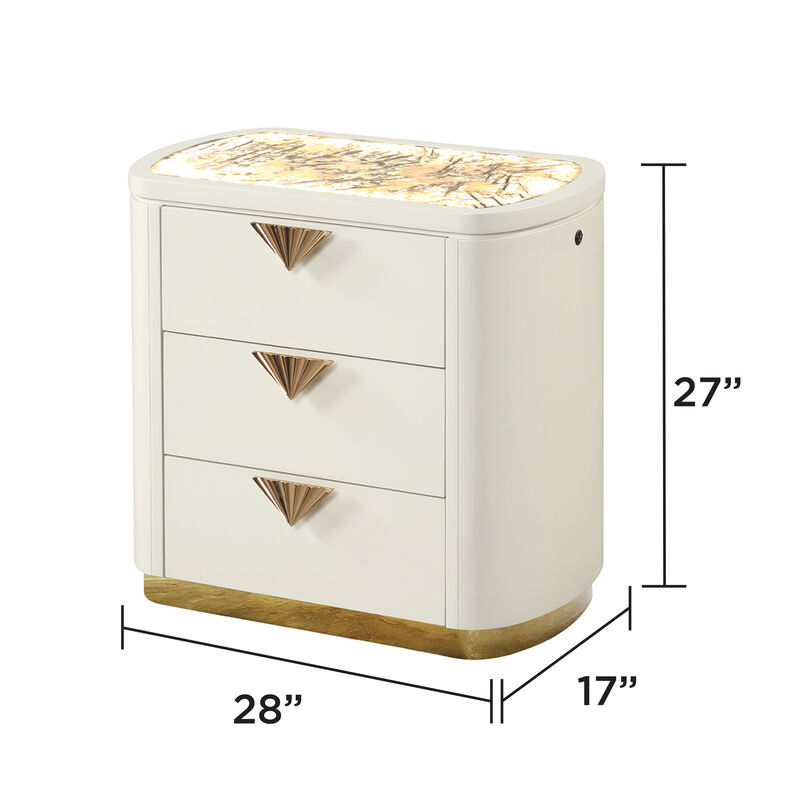 La Pierre High-Gloss Nightstand with 3 Drawers, Rounded Design and Illuminated Top image number 4