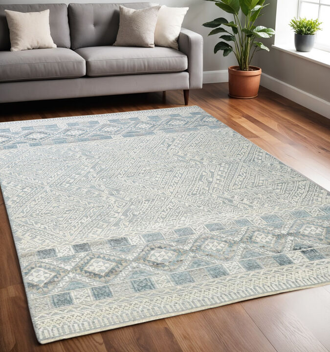 HomeRoots Geometric Hand Knotted Area Rug