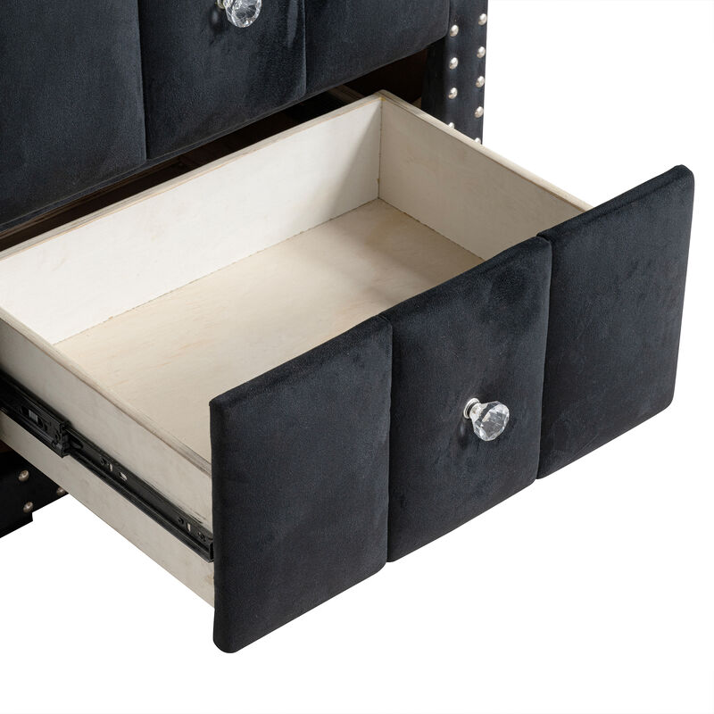 24" Contemporary Black 2-Drawer Nailhead Trim Nightstand End Table