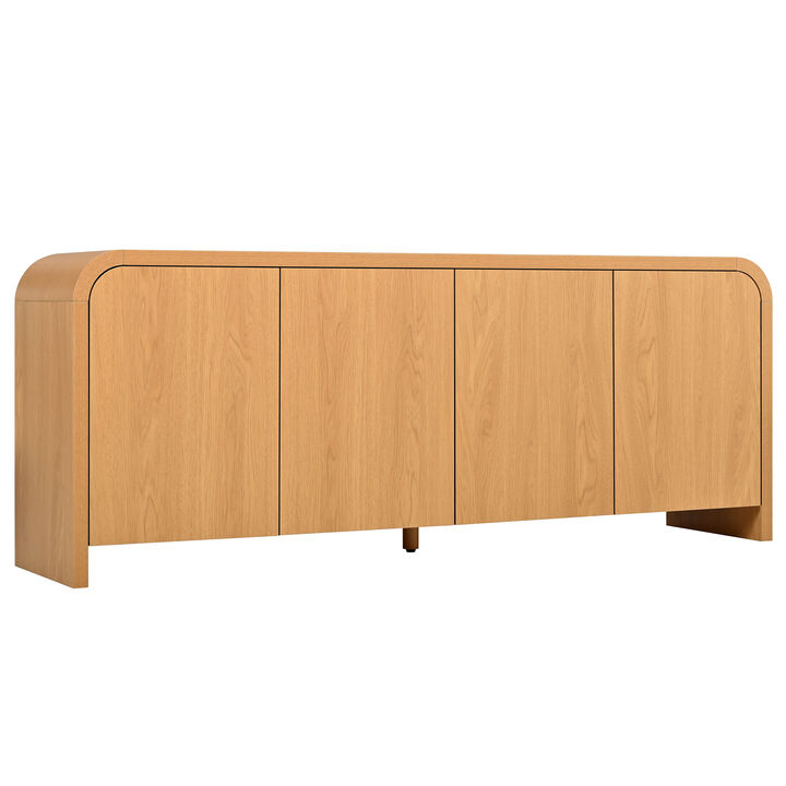 Merax Modern TV Cabinet with Rounded Silhouette, Push-Open Storage, Adjustable Shelves & Hidden Cable Holes