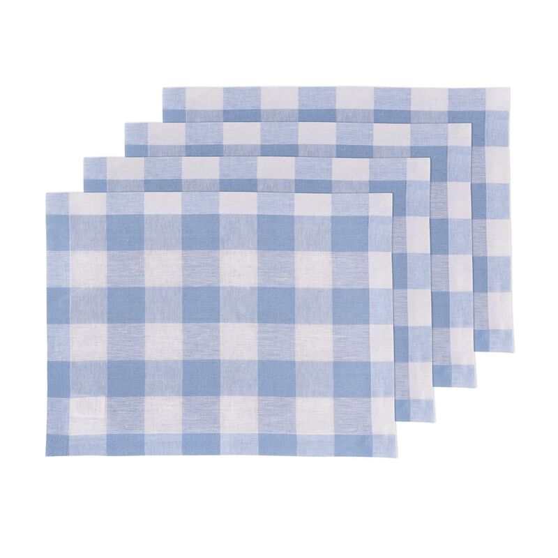 Solino Home Buffalo Check 100% Linen Placemats &ndash; Set of 4, 14 x 19 in, Machine Washable, Holiday and Everyday Dining