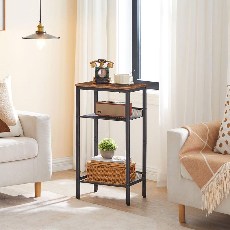 HOOBRO Side Table, 3-Tier Tall End Telephone Table with Adjustable Mesh Shelves, for Living Room Bedroom Hallway or Office, Tall