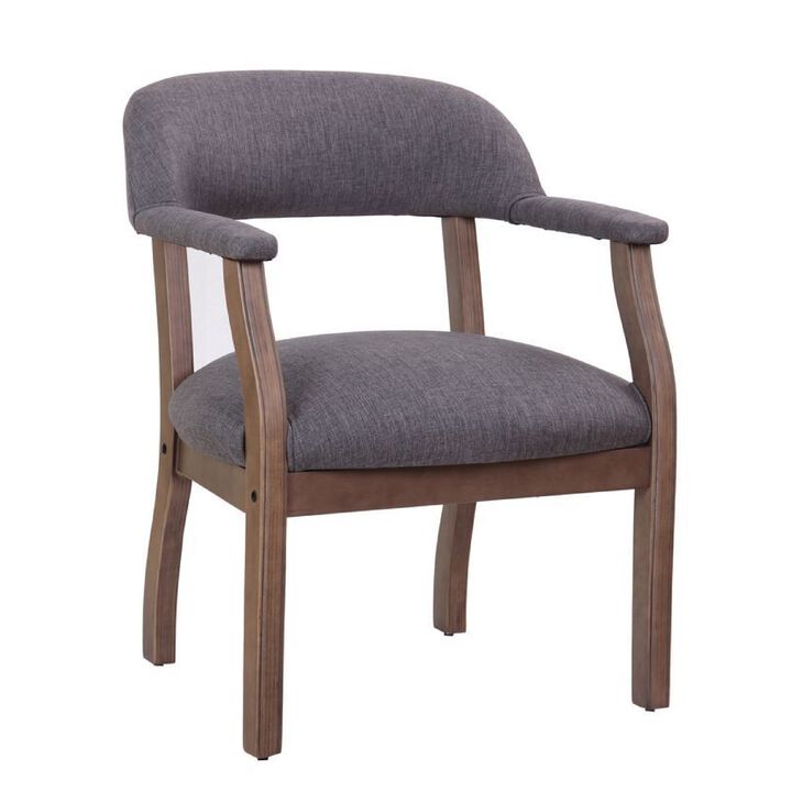 Captain's Guest Chair, Padded Arms, Driftwood Brown Frame, Gray Linen
