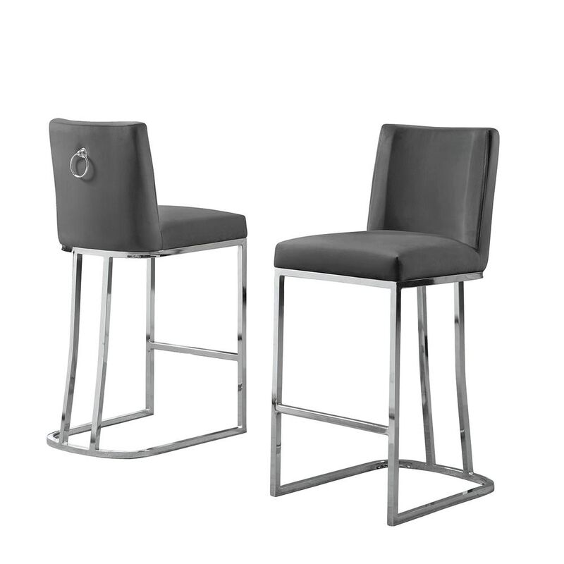 Best Quality Furniture 24 Velvet Counter Stool, Dark Grey, Chrome Base (Set of 2)