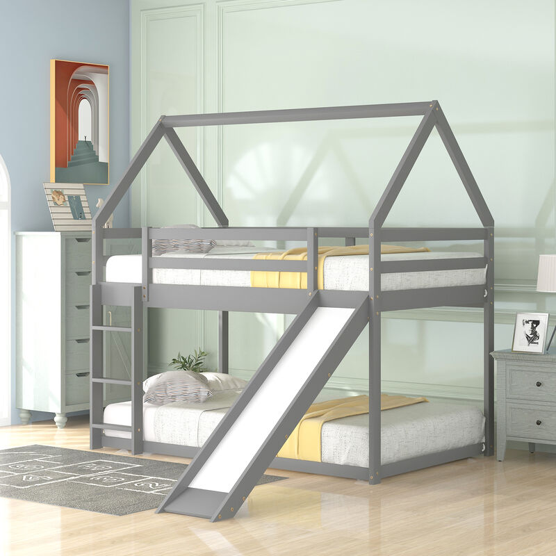 Merax Twin Size Bunk House Bed with Slide and Ladder