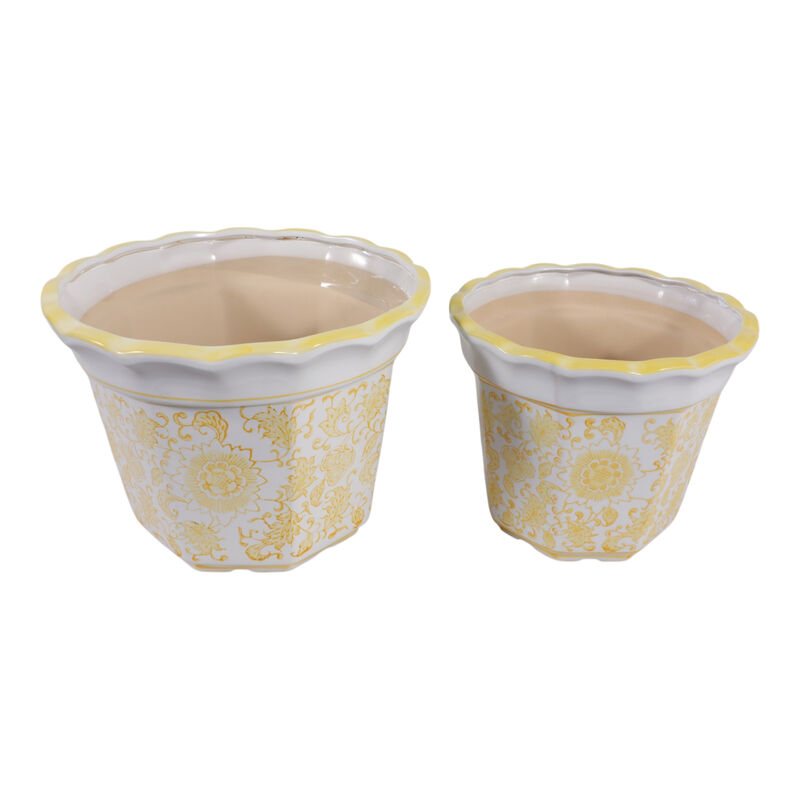 S/2 10/12" Flower Chinoiserie Planters,yellow image number 2