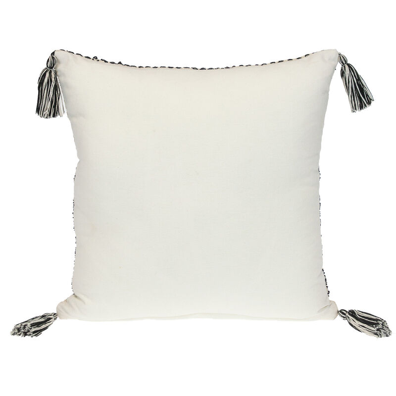 HomeRoots 18" Beige and Black Southwestern Cotton Throw Pillow With Tassels image number 2