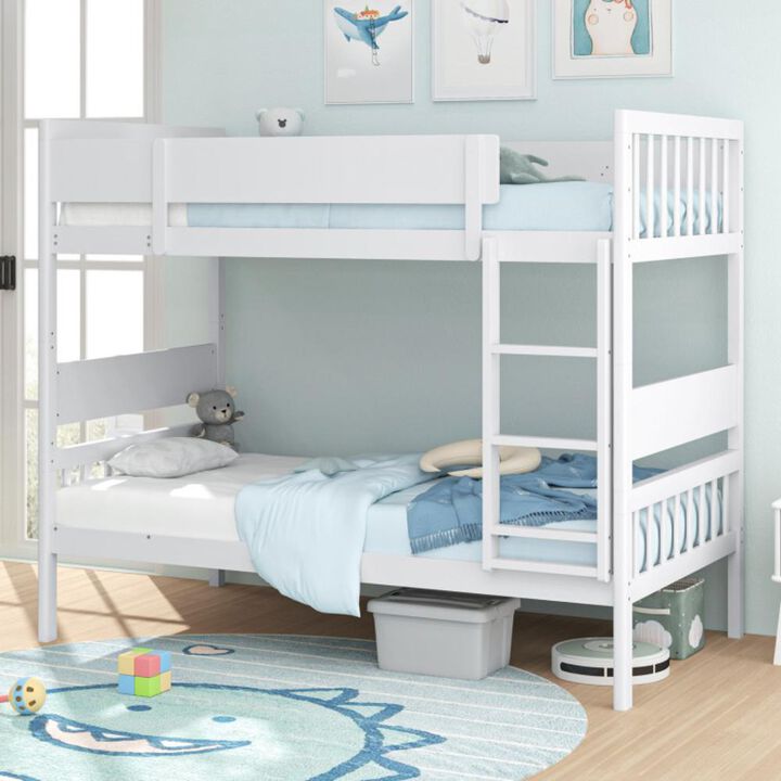 Hivvago Twin Over Twin Bunk Bed with Ladder and Full-length Guardrails